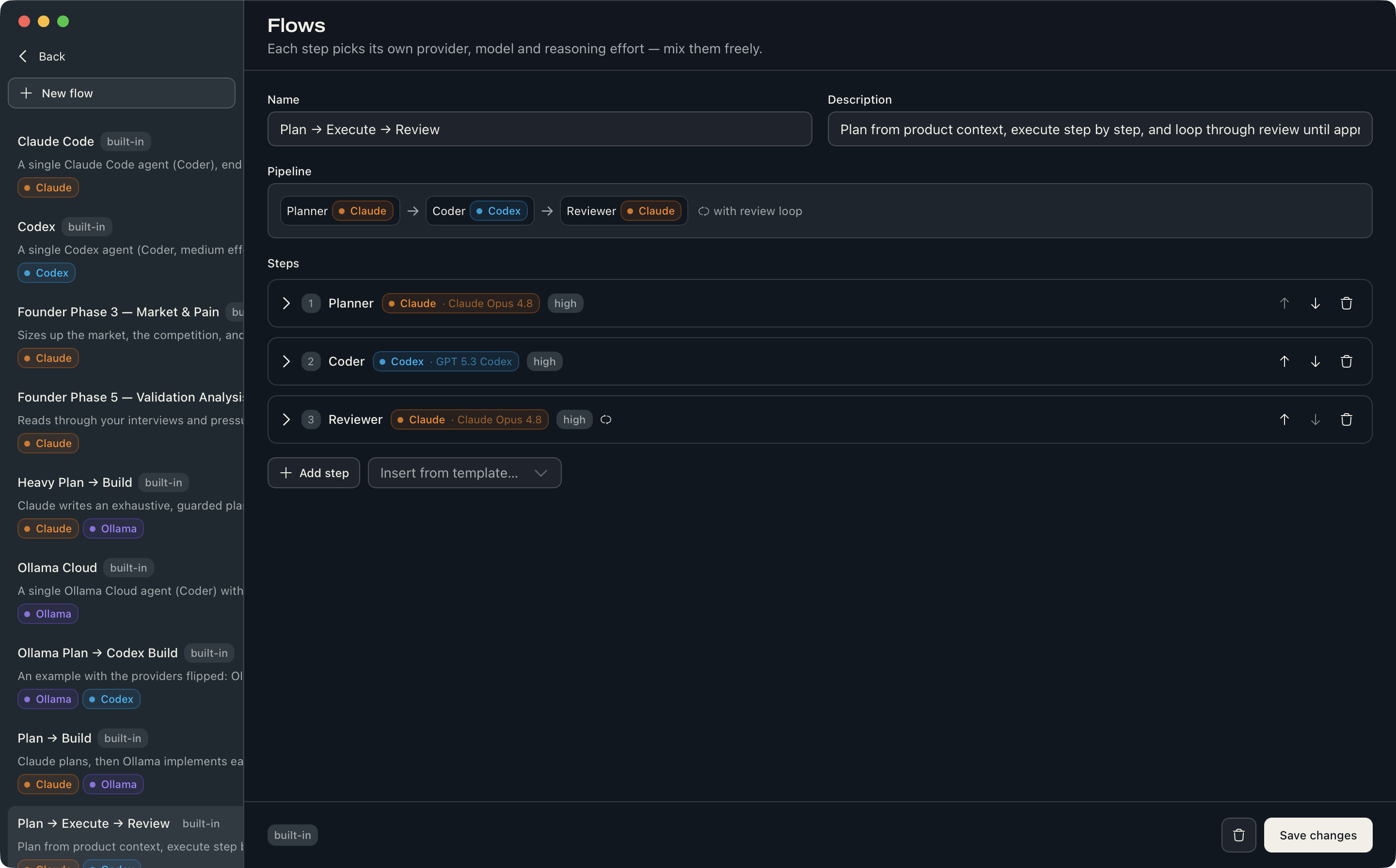 Motriz flow editor mixing providers across planning, implementation, testing, and refinement