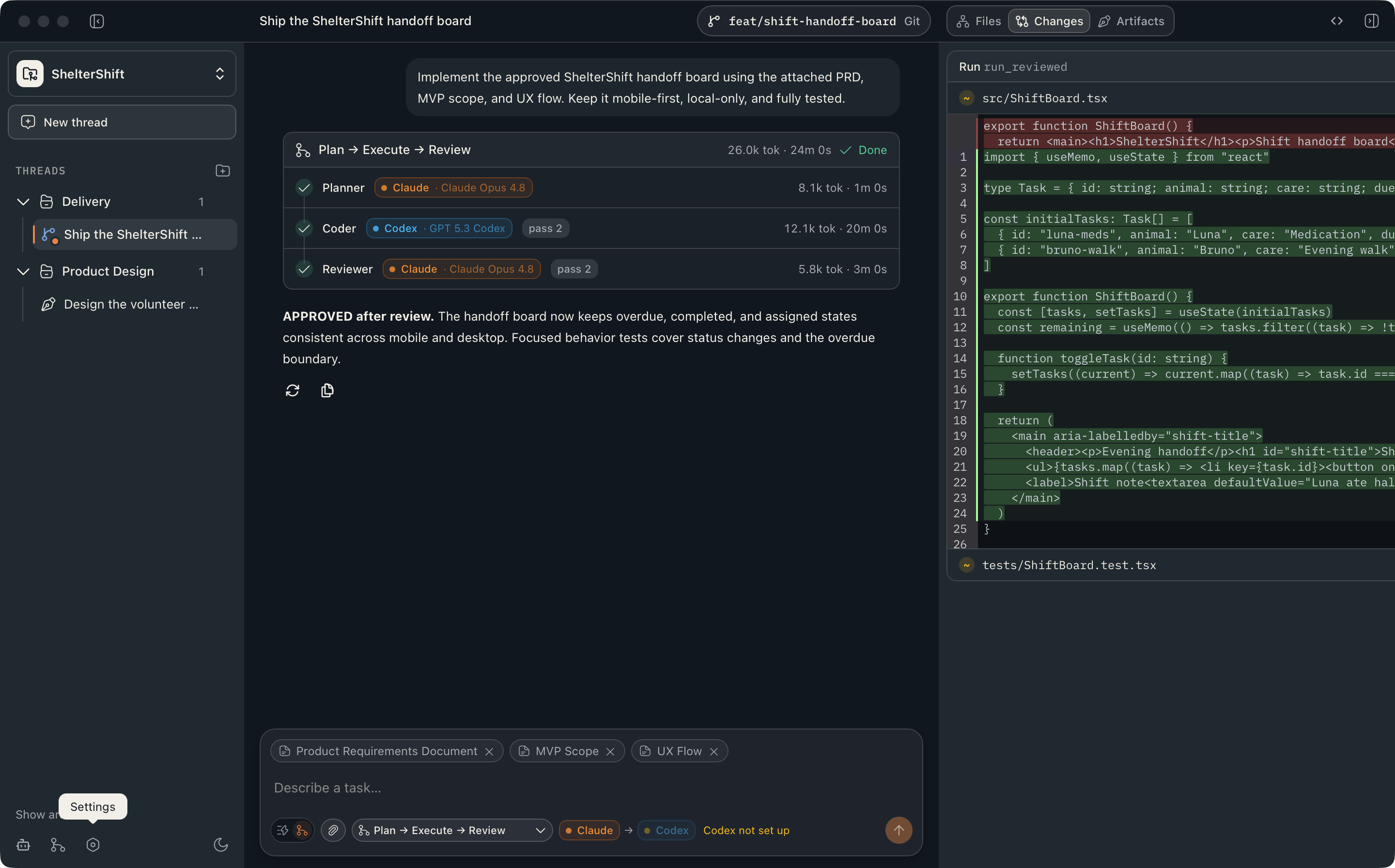 A completed Motriz agent run using attached research, briefs, specifications, a prototype, and a build prompt